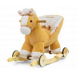 Milly Mally Houpací koník Polly 2v1 s kolečky – plyšový, zvukový, sv. hnědý