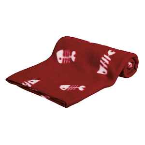 Deka pro psy BEANY bílé rybí kostry 100x70cm vínová TR