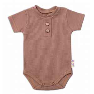Baby Nellys Kojenecké žebrované body s knoflíčky kr. rukáv, Boy - hnědé, vel. 74
