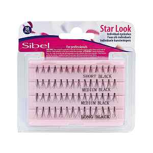 Sada umělých trsových řas Sibel Star Look Individual Eyelashes - velikost S, M, L, 56 ks (0002690)