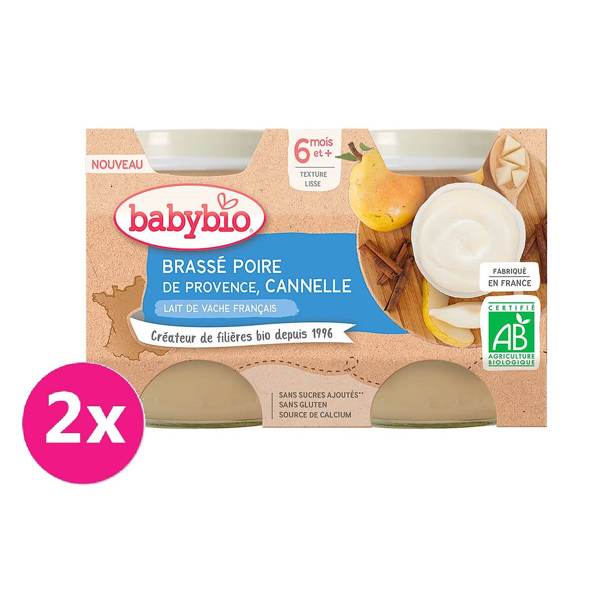 2x BABYBIO Brassé hruška skořice 2x130 g