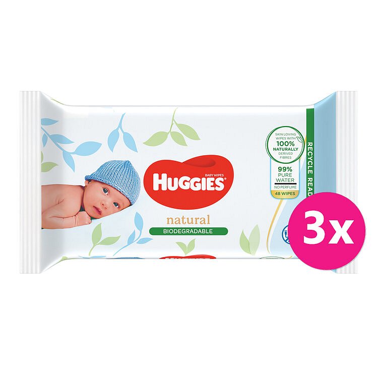 3x HUGGIES® Ubrousky vlhčené Biodegradable 48 ks