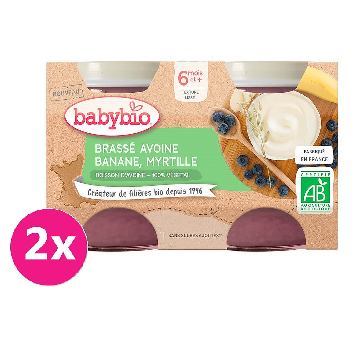 2x BABYBIO Brassé z ovesného mléka banán borůvka 2x130 g