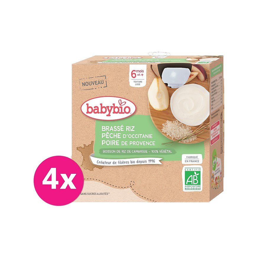 4 x BABYBIO Rýžová kaše s broskví a hruškou 85 g