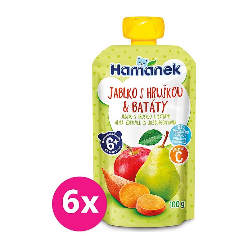 6x HAMÁNEK Kapsička Jablko hruška batáty 100 g