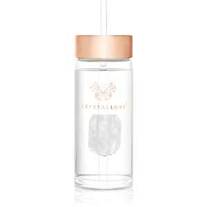 Crystallove Amethyst Straw Water Bottle skleněná láhev na vodu s brčkem Clear 1 ks