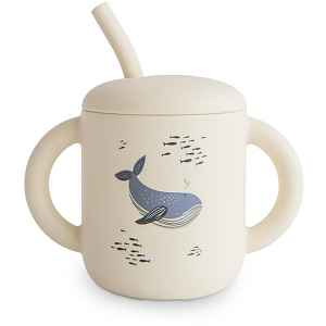Mushie Silicone Training Cup Whales hrnek s brčkem 1 ks