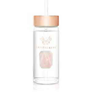 Crystallove Amethyst Straw Water Bottle skleněná láhev na vodu s brčkem Rose 1 ks