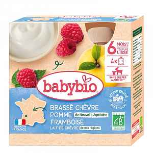 4 x BABYBIO Svačinka z kozího mléka s jablkem a malinami 85 g