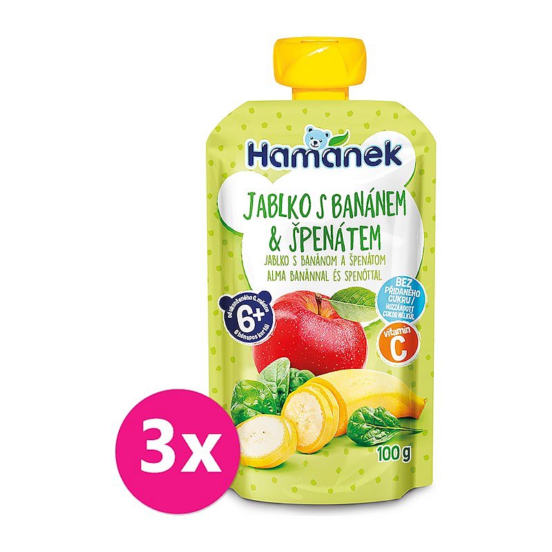 3x HAMÁNEK Kapsička Jablko banán špenát 100 g