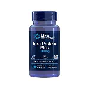 Life Extension Železo Protein Plus, 300 mg, 100 rostlinných kapslí