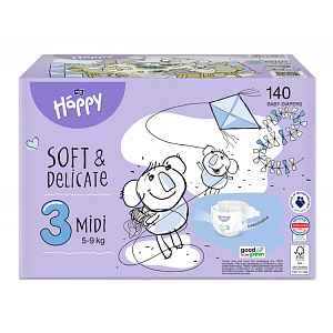 Bella Baby Happy Soft&Delicate 3 Midi 5-9 kg dětské pleny box 140 ks