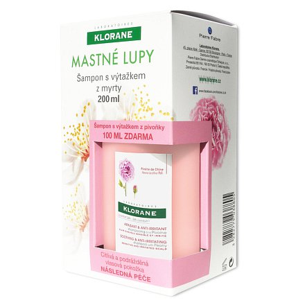 KLORANE Šampon z myrty 200ml+Šampon z pivoňky 100ml
