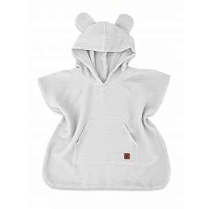 Baby Nellys Dětské mušelínové pončo lux s kapucí Teddy, rychleschnoucí, šedé, 110/122