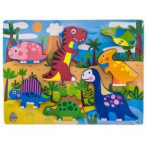 TULIMI Dřevěné zábavné puzzle vkládací, 35x22,5cm  - Dinosauři