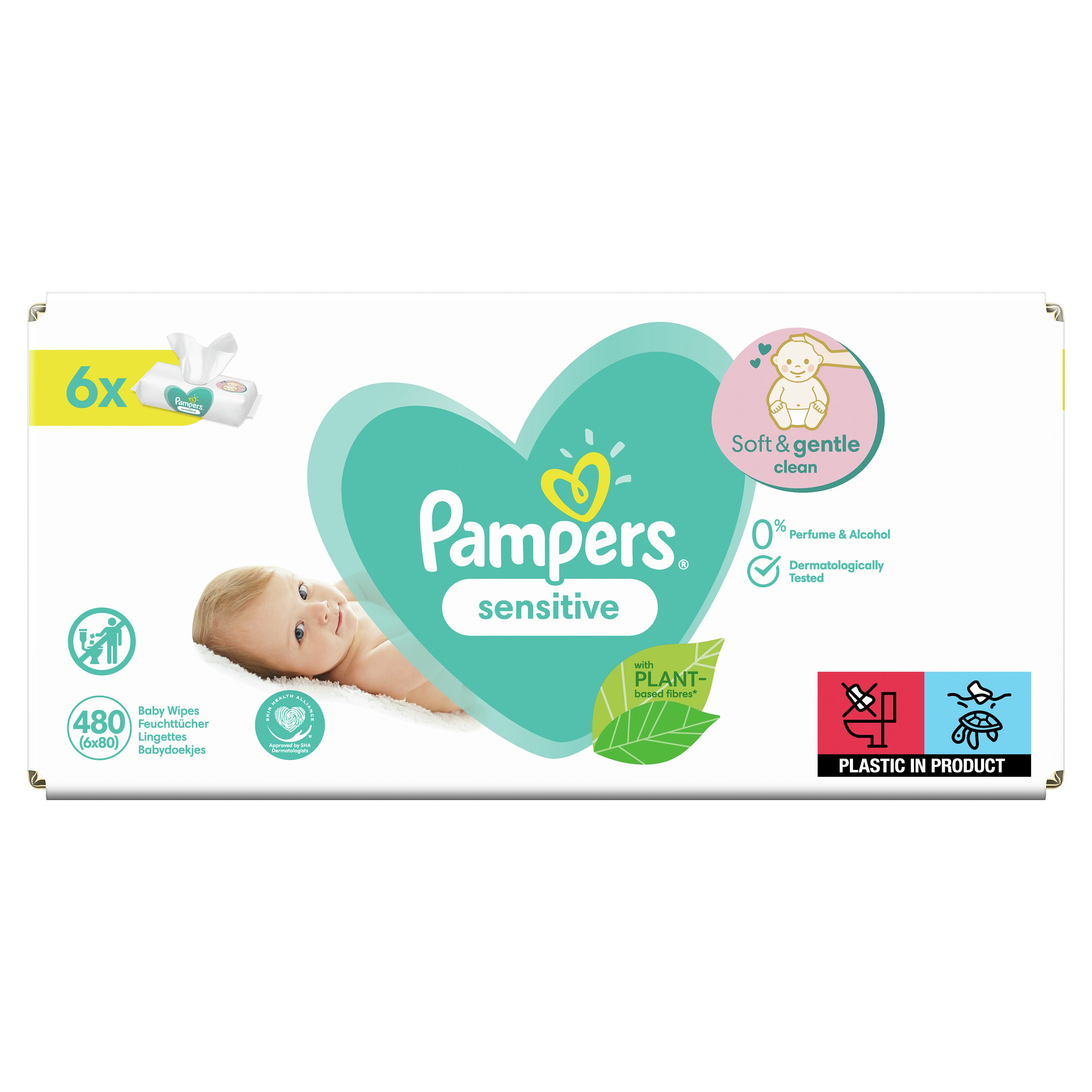 Pampers Sensitive Baby Dětské Čisticí Ubrousky 6x80ks