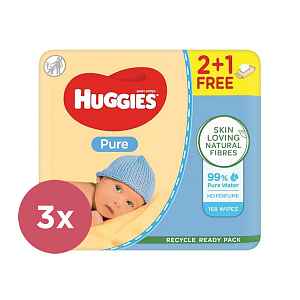 3x HUGGIES Vlhčené ubrousky Pure Triplo 56x3 ks