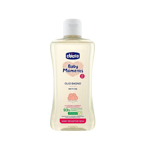 CHICCO Olej do koupele s bavlnou a vitamínem E Baby Moments Sensitive 93 % přírodních složek 200ml