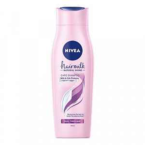 Nivea Hairmilk Shine pečující šampon s mléčnými a hedvábnými proteiny na unavené vlasy bez lesku 400 ml