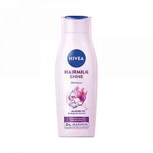 Nivea Hairmilk Shine pečující šampon s mléčnými a hedvábnými proteiny na unavené vlasy bez lesku 400 ml