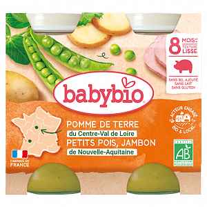 BABYBIO Denní menu Brambory a hrášek se šunkou 2x200 g