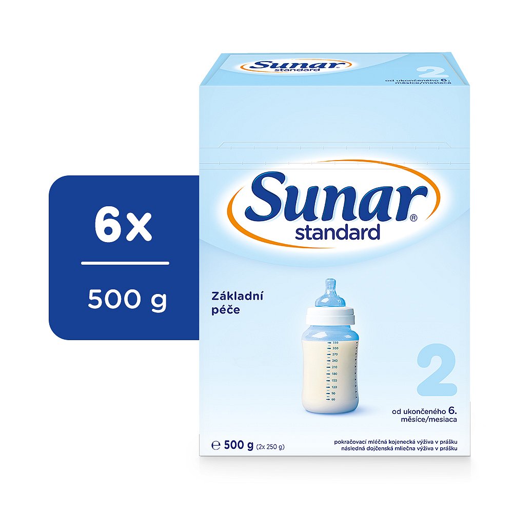 6x SUNAR Standard 2 pokračovací kojenecké mléko 500 g