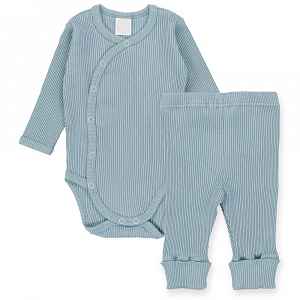 MBaby Zavinovací žebrované body + tepláčky, 2D sada , mátové, vel. 62