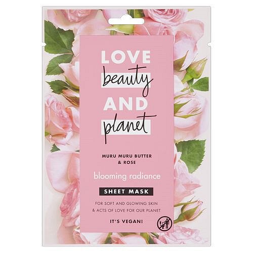 Love Beauty and Planet Textilní pleťová maska s růžovým olejem a máslem muru muru (Blooming Radiance Sheet Mask)  1 ks