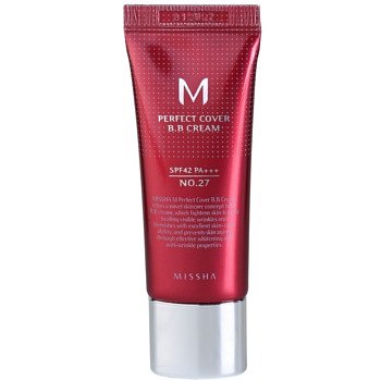 Missha M Perfect Cover BB krém s velmi vysokou UV ochranou malé balení odstín No. 27 Honey Beige SPF 42/PA+++ 20 ml