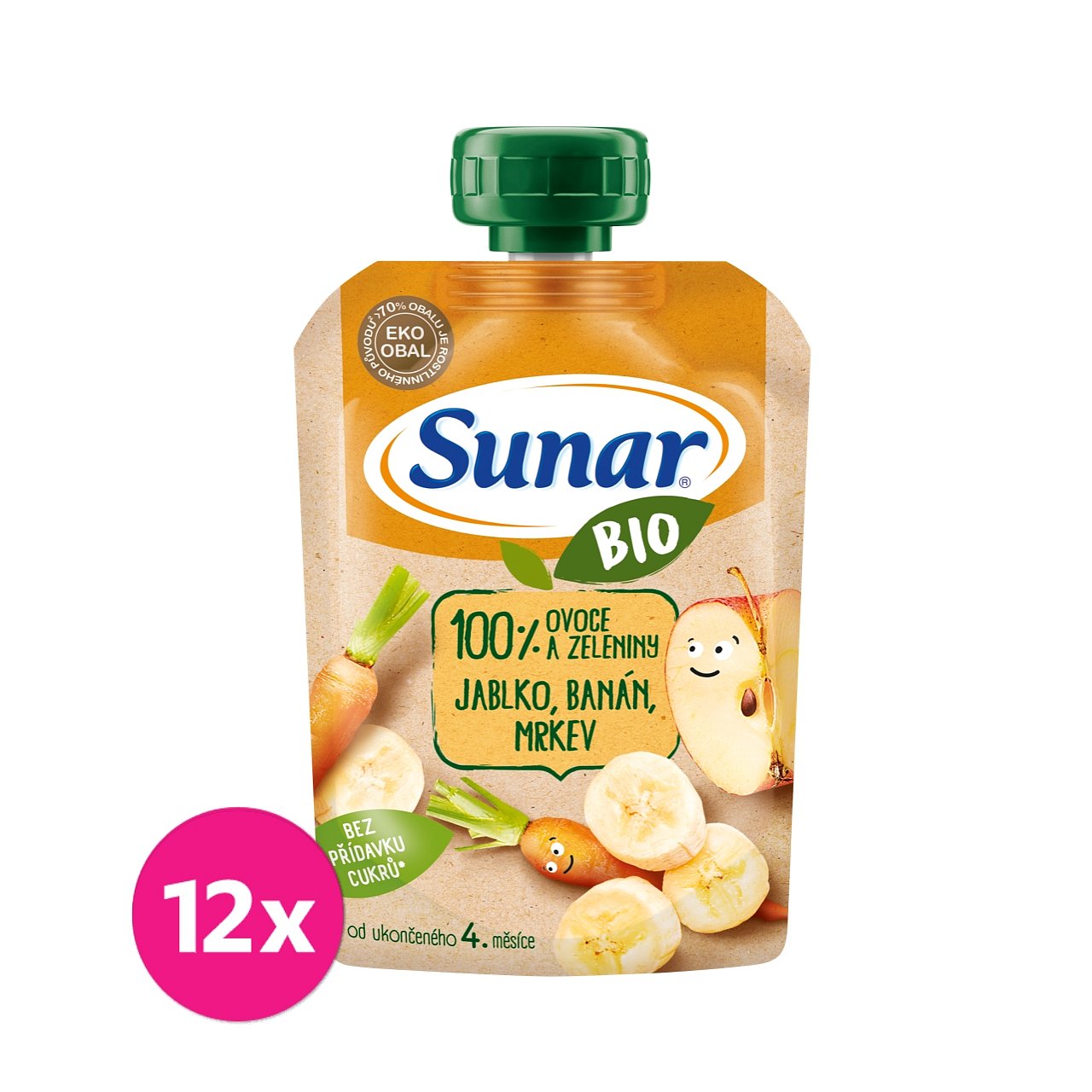 12 x SUNAR BIO kapsička Jablko, banán, mrkev 100 g