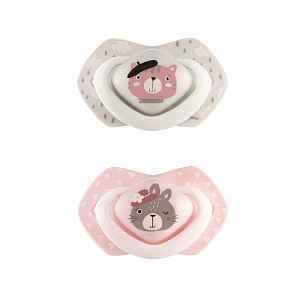 Canpol babies Set symetrických silikonových dudlíků 0-6m Bonjour Paris růžový
