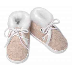 Baby Nellys Kojenecké capáčky/botičky na šněrování s kožíškem, , béžové
