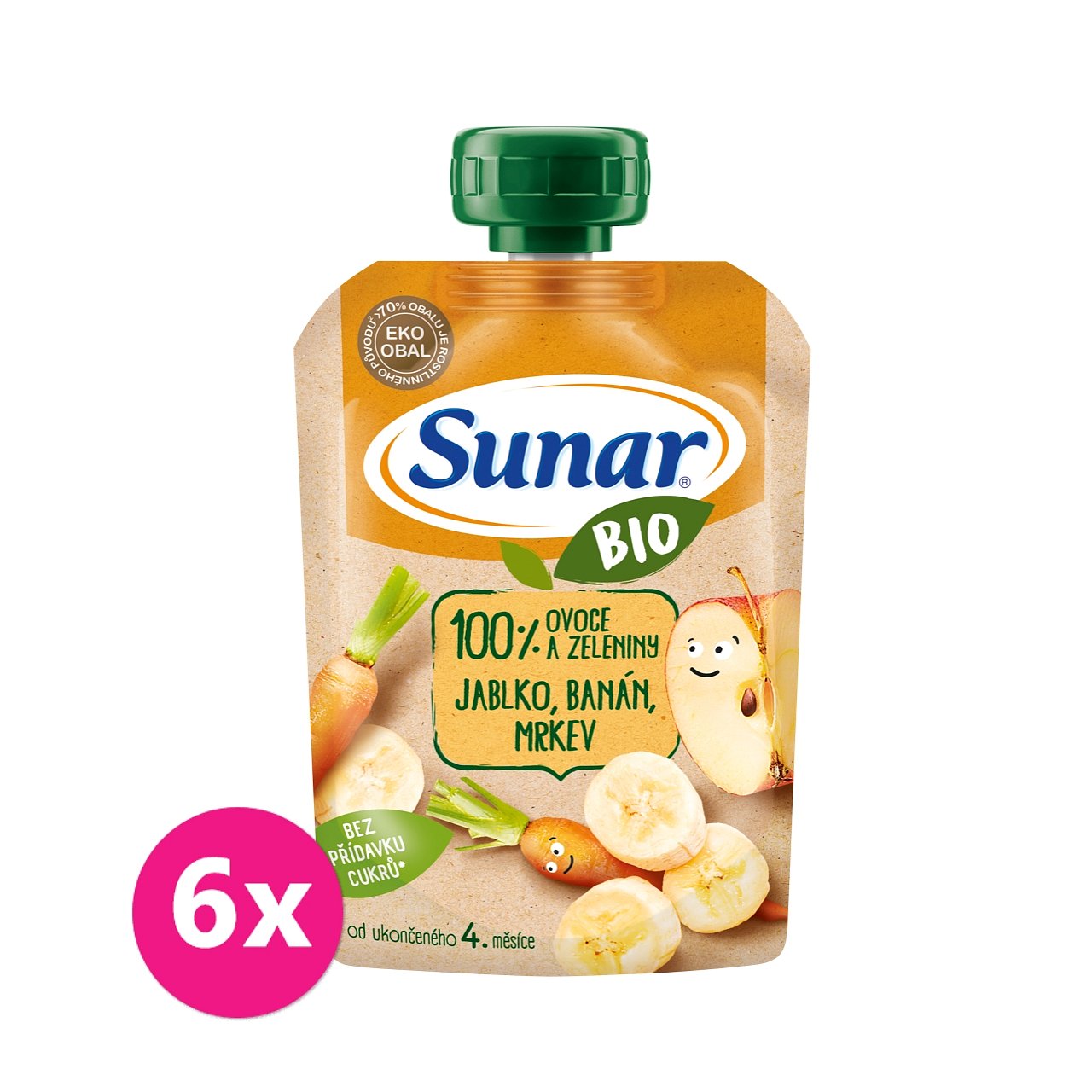 6 x SUNAR BIO kapsička Jablko, banán, mrkev 100 g