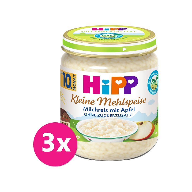 3x HiPP BIO Mléčná rýže s jablky od uk. 9. měsíce, 200 g