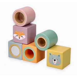 Adam Toys Barevné, dřevěné kostičky s rolničkou Zvířatka