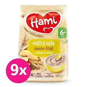 9 x HAMI Mléčná kaše ovesno-žitná s jablkem a hruškou 210 g, 6+