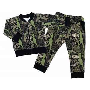 G-baby Stylová bavlněná tepláková souprava ,  Dino - khaki/černá, vel. 86