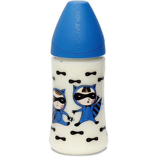 SUAVINEX Kojenecká láhev 270 ml, silikon, vel.1M, modrá kočka