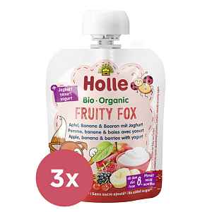 3x HOLLE BIO Fruity fox - dětské ovocné pyré s jogurtem
