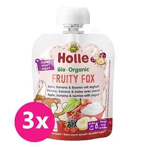 3x HOLLE BIO Fruity fox - dětské ovocné pyré s jogurtem