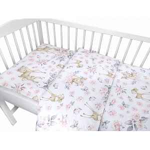 Baby Nellys 2-dílné bavlněné povlečení, Srnka a růže - růžová, 135x100 cm