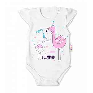 Baby Nellys Bavlněné kojenecké body, kr. rukáv, Flamingo - bílé, vel. 68