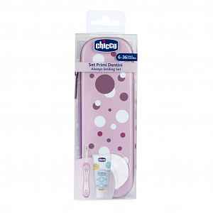 Chicco Set zubní kartáček a pasta v pouzdře Always smiling - lilac, 6m+
