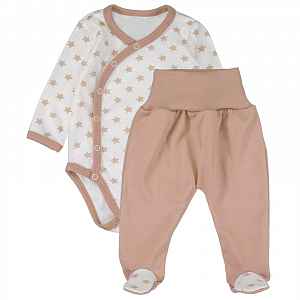 MBaby Body dlouhý rukáv zap. bokem+polodupačky Star Baby - béžový, vel. 62