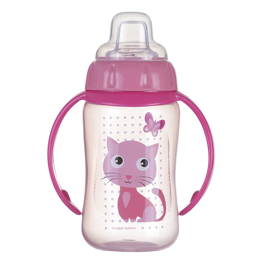 CANPOL BABIES Tréninkový hrníček s úchyty CUTE ANIMALS kočička 320 ml