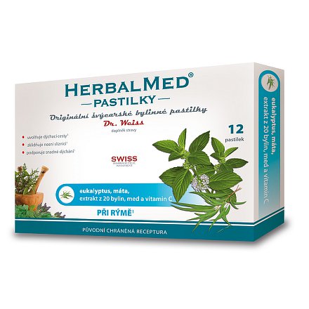 HerbalMed Dr.Weiss pastilky Eukalyptus-máta 12 ks