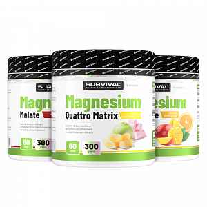Survival Magnesium Triple Complex Pack 1+1+1 (Bisglycinat + Malát + Quattro) mango + marakuja + pomelo