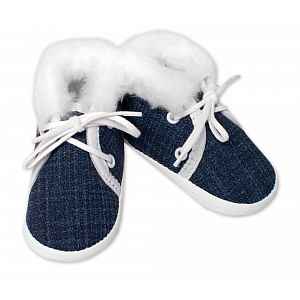 Baby Nellys Kojenecké capáčky/botičky na šněrování s kožíškem,  granát