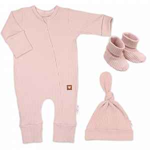 Baby Nellys Rostoucí žebrovaná 3D sada Nature - pudrově růžová, vel. 50/56