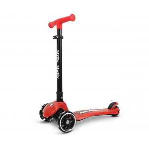 Milly Mally Dětská koloběžka SPARKY LED tříkolová – svítící kolečka, nastavitelná, červená